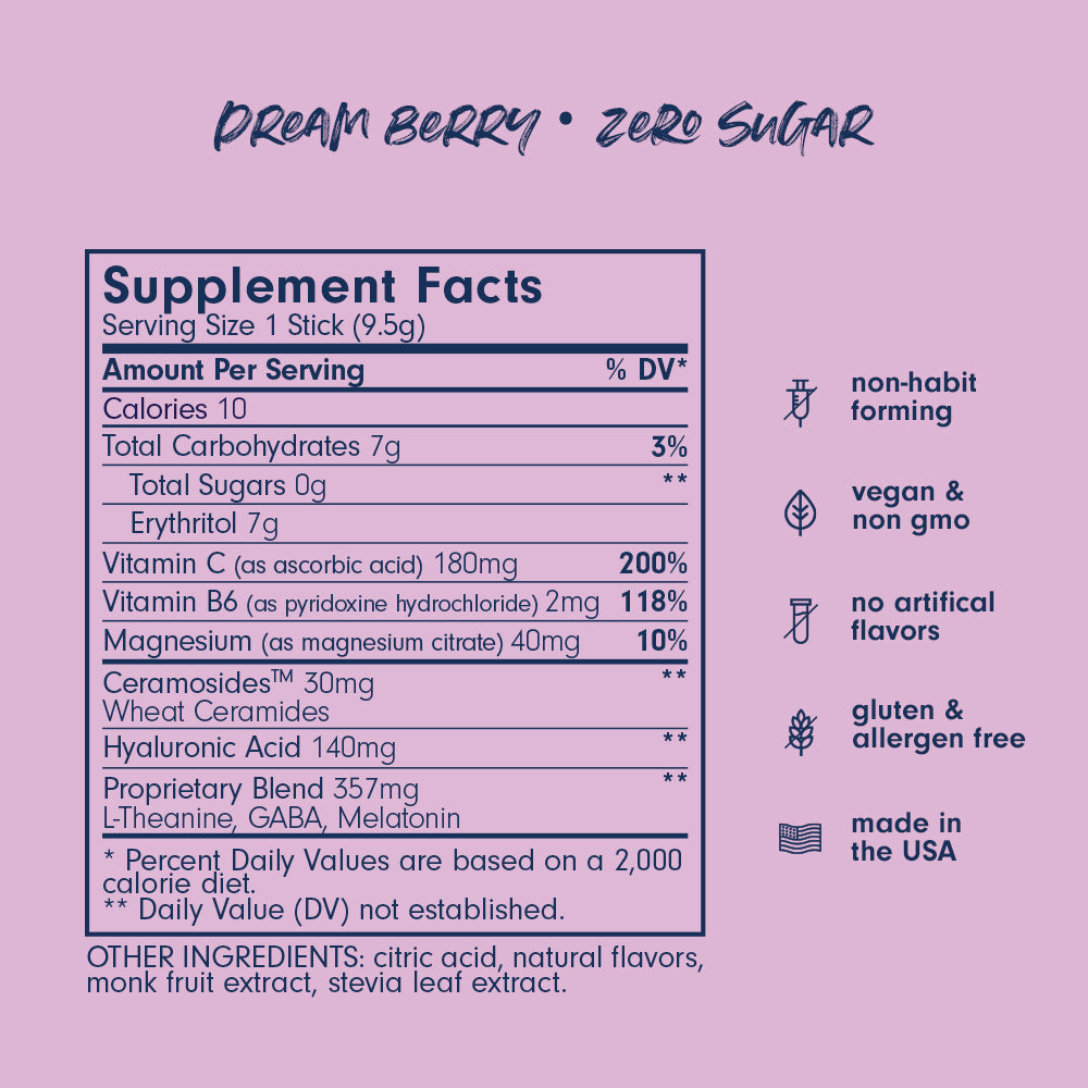 Bed Babe Beauty Sleep Powder Stick 10-Pack Supplement Facts