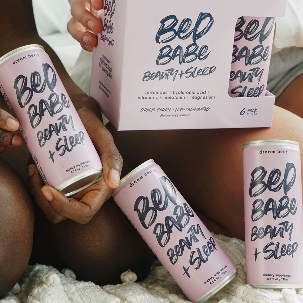 Pink Can of Bed Babe Beauty Sleep Drink Supplement.